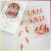 24Pcs French Tips Press on Nails for Art with Tropical Flower Design, Glossy Yellow French Medium Almond Acrylic False Nails Gel Glue on Nails Flower Full Cover Fake Nails Stick on Nails for Women