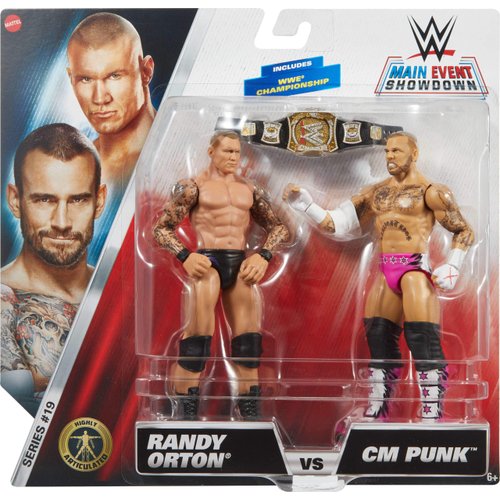 Mattel WWE Main Event Championship Showdown 2-Pack Action Figures & Accessory, Series #19 CM Punk vs Randy Orton Collectible Set