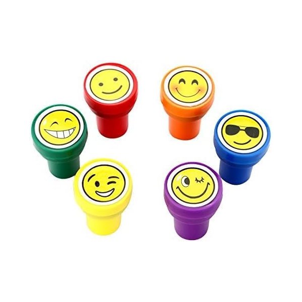 Stamps for Kids, LUCKYBIRDS0315 Best Sell Plastic Self Inking Smiley Stamps Set, 6 Count