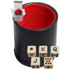 Cyber-Deals Set of Dice Cup Black PU Leather w/Plush Red Felt Lined + Spanish Poker Dice Ivory Tone (Gift Boxed)