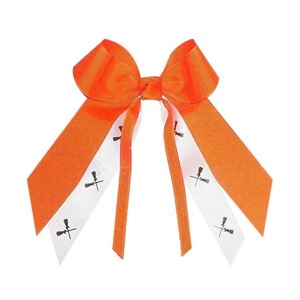 Lacrosse Hair Bow, Made in the USA, White Pony Band, many colors (Orange)