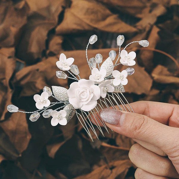 Handmade Sparkly Rhinestone Hair Accessory - White Headpiece with Hair Combs and Pins for Women and Girls