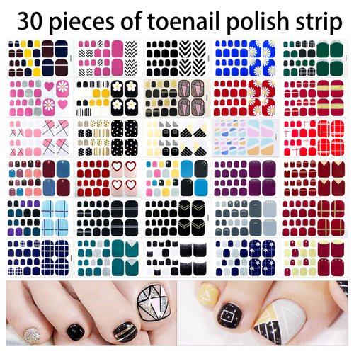 660 Pieces 30 Sheets Toe Nail Polish Strips Nail Stickers Full Nail Wraps Self Adhesive Nail Art Stickers Nail Strips for Women Girl Nail Accessories with Nail File