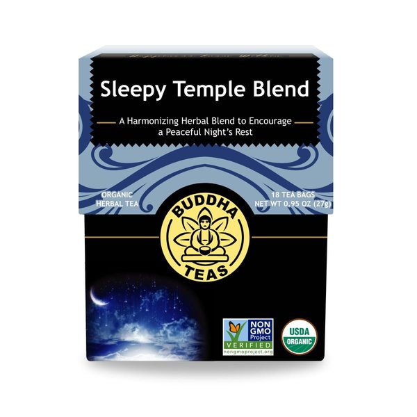 Buddha Teas - Sleepy Temple Blend - Organic Herbal Tea - For Health & Wellbeing - Blend of Herbs & Flowers - Clean Ingredients - Caffeine Free - OU Kosher & Organic - Non-GMO - 18 Bleach-Free Tea Bags