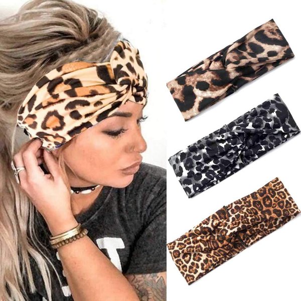 Fashband Boho Criss Cross Headbands Leopard Print Head Wraps Elastic Stretchy Hair Bands Yoga Outdoor Headwear Running Workout Headwear Head Scarfs Turban for Women Girls Pack of 3