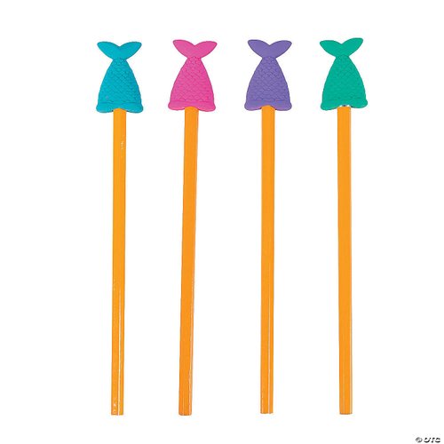 Mermaid Tail Eraser Pencil Toppers - Birthday Party Favors and Classroom Stationery Handouts - 24 Pieces