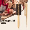 MenGate 2Pcs Boar Bristle Round Brush Set for Blow Drying, Natural Wooden Rat Tail Comb Hair Brush for Women Men and Kids Curling, Styling, Volume & Shine