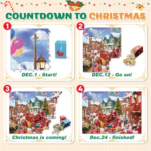 Puzzle Advent Calendar 2024 for Kids and Adults, 24 Days Christmas Countdown Calendars for Boys Girls, 1008 Pieces Christmas Puzzle in 24 Boxes, Lively Christmas(27.56 x 19.68 Inch)