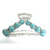 Hair claw clip turquoise blue stone silver metal western design