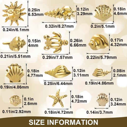 Mxxipp 2 Disc Ocean Theme Nail Charms, 3D Summer Beach Starfish Seashell Nail Accessories, Non-Faded Alloy Nail Art Gems Rhinestones Decorations for Manicure Design Embellishments- Silver & Gold