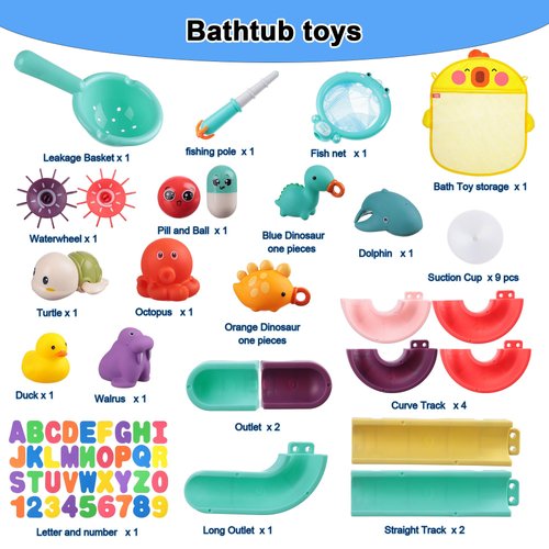 HOMNIVE Bath Toys for Toddlers 1-3, 70pcs Slide Bath Toys Set for Preschool Bathtub Bathroom Shower Games, Swimming Pool Christmas Birthday Party