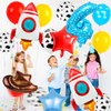 Toy Themed Number 4 Balloons, Happy Birthday Balloon, Colorful Balloons with Rocket Balloon and Cowboy Hat Balloon, Rainbow Balloons for Kids Birthday Party (4)