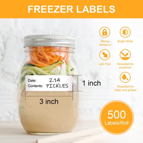 Labelebal 500pcs Food Labels,1 x 3 Inch Freezer Labels Removable for Food Containers, Mason Jar Labels, No Residue Food Storage Labels Perfect for Kitchen…