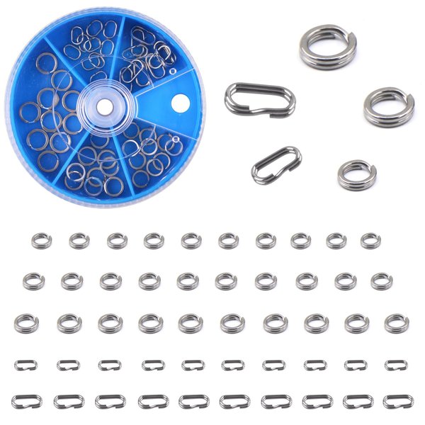 Fishing Split Rings Stainless Steel High Strength Flattened Hyper Wire Fishing Lure Rings Terminal Tackle Connector Jigging Trolling Split Rings Fishing