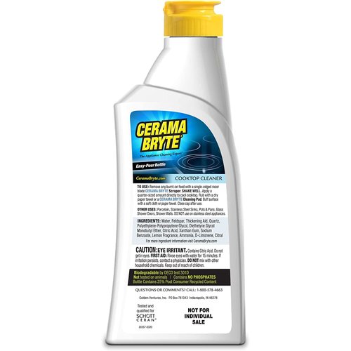 Cerama Bryte Combo Kit POW-R Grip, Scraper, Pads & Removes Tough Stains Cooktop and Stove Top Cleaner for Glass - Ceramic Surfaces, 10 Ounces, 6 Piece