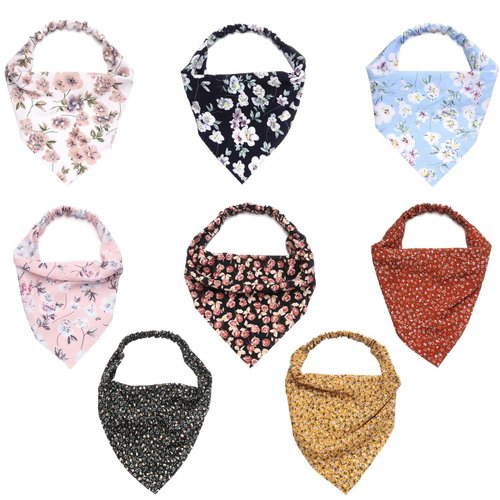 HomeSoGood 8 Pcs Floral Elastic Hair Scarf Headband,Women Bandana Head Kerchief, Print Triangle Hair Kerchief for Women Girls