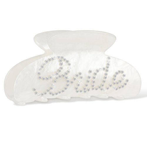 Gjinxi Bride Claw Hair Clip, White Acrylic Hair Clip with Rhinestone Bride Logo, Bride Bridesmaid Gift for Wedding, Banana Barrettes Hair Decorations for Bachelorette Party Decorations Bridal Shower
