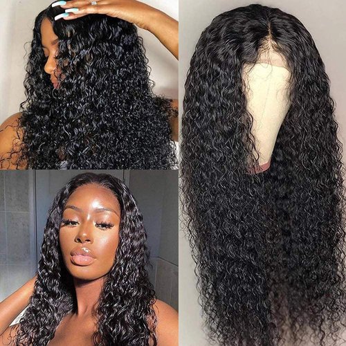ALLRUN Curly Lace Front Wigs Brazilian Human Hair 4x4 HD Lace Closure Wigs Virgin Hair Kinky Curly Lace Front Wigs For Black Women Pre Plucked with Baby Hair 150% Density(24Inch)