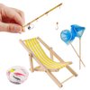 5 Pieces Miniature Fishing Rod Life Scene Dollhouse Decoration Fish Bowl Fishing Net Miniature Fishing Accessories