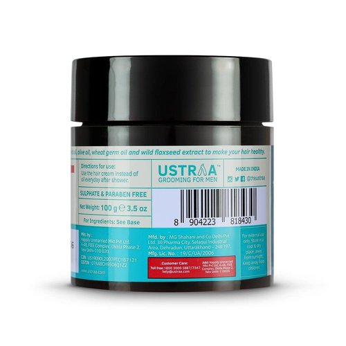 Ustraa Daily Use Hair Cream - 100g - Suitable for all hair types, Non-greasy nourishment for hair, Non-sticky alternative to oil, Enriched with Wild Flax Seeds, Almond Oil