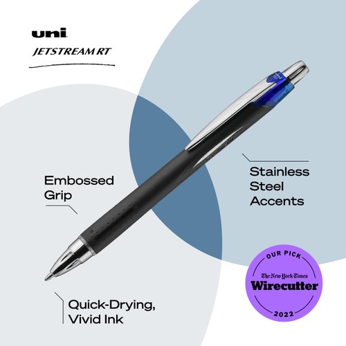 Uniball Jetstream RT 12 Pack, 1.0mm Medium Blue, Wirecutter Best Pen, Ballpoint Pens, Ballpoint Ink Pens | Office Supplies, Pens, Ballpoint Pen, Colored Pens, Fine Point, Smooth Writing Pens