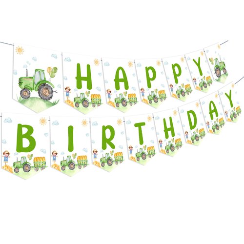 Sursurprise Tractor Birthday Decorations, Tractor Happy Birthday Banner, Farm Green Tractor Birthday Party Supplies