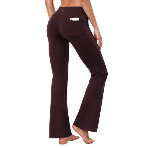 BUBBLELIME 29"/31"/33"/35" 4 Styles Women's Bootcut Yoga Pants Tummy Control - Back Pockets_Mahoganymaroon L_33" Inseam