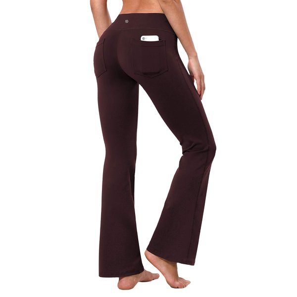 BUBBLELIME 29"/31"/33"/35" 4 Styles Women's Bootcut Yoga Pants Tummy Control - Back Pockets_Mahoganymaroon L_33" Inseam