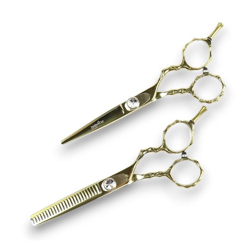 Hair Cutting Scissors, Titanium Coated 5.5" Professional Barber Hairdressing Scissors & 5.5" Thinning Shears (Gold) 440C Japanese Stainless Steel Set for Personal/Professional use by DreamCut