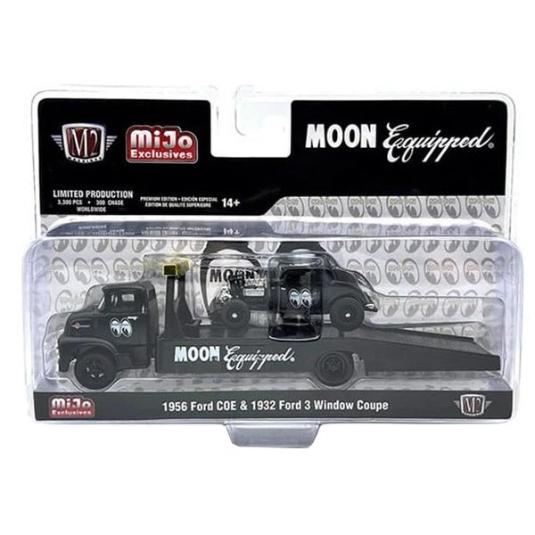 1956 COE Ramp Truck Matt Black and 1932 3 Window Coupe Matt Black Limited Edition to 3300 Pieces Worldwide 1/64 Diecast Model by M2 39200-MJS06