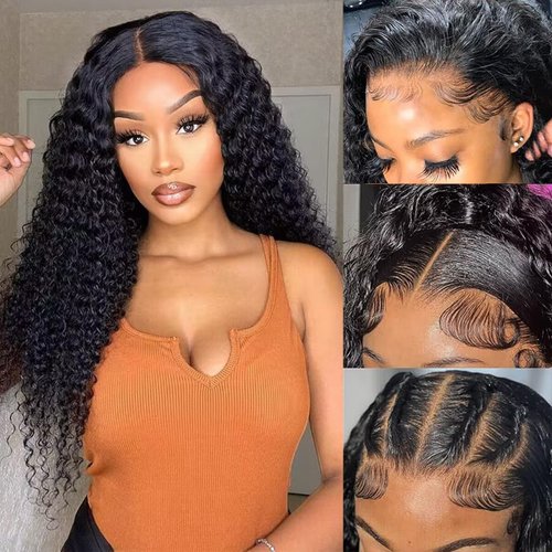 BABOSHOW 26 Inch 13x6 Deep Wave Lace Front Wigs Human Hair 200% Density Curly Wig Human Hair Glueless Deep Wave Frontal Wig 13x6 HD Curly Lace Front Wigs Human Hair Pre Plucked with Baby Hair