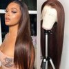 liddywig 13x4 Straight Lace Front Wigs Human Hair, 22Inch Chocolate Brown Wigs Human Hair Pre Plucked with Baby Hair180 Density