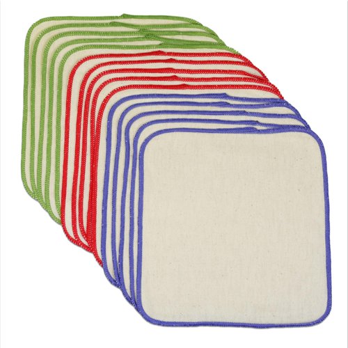 OsoCozy Unbleached Flannel Cloth Baby Wipes - Reusable & Washable Saves Money - 100% Cotton - Soft and Durable - Colorful Stitching - 8 x 8 inches - Three 15 Packs