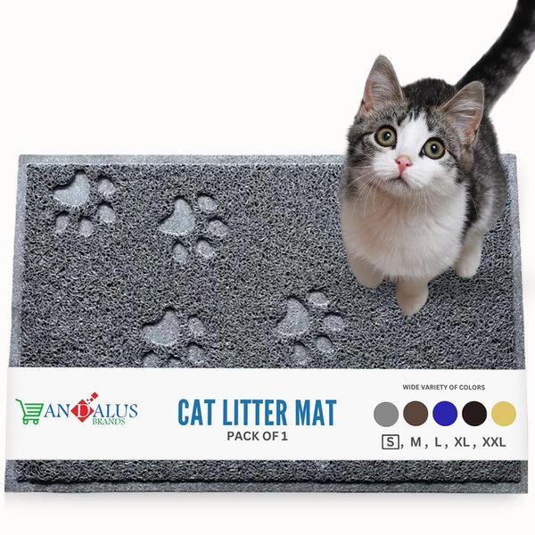 Andalus Small Cat Litter Mat, Pack of 1 - Waterproof, Non-Slip & Easy to Clean Cat Litter Box Mat for Extra Efficient Pet Litter-Trapping, Grey (15.75” X 11.75”)