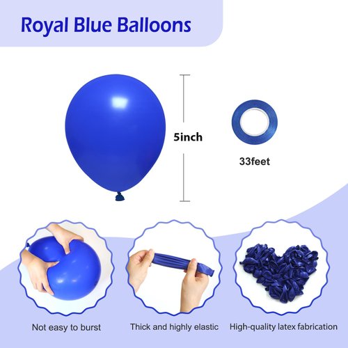 FOTIOMRG 120pcs 5 inch Royal Blue Balloons, Small Royal Blue Latex Party Balloons Helium Quality for Birthday Graduation Baby Shower Baseball Nautical Wedding Party Decorations (with Blue Ribbon)
