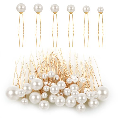 Lusofie 36Pcs Pearl Hair Pins Bridal Hair Pearls Wedding Preals for Hair Pearl Bobby Pins Pearl Wedding Hair Pins for Women Girl(6 Sizes)