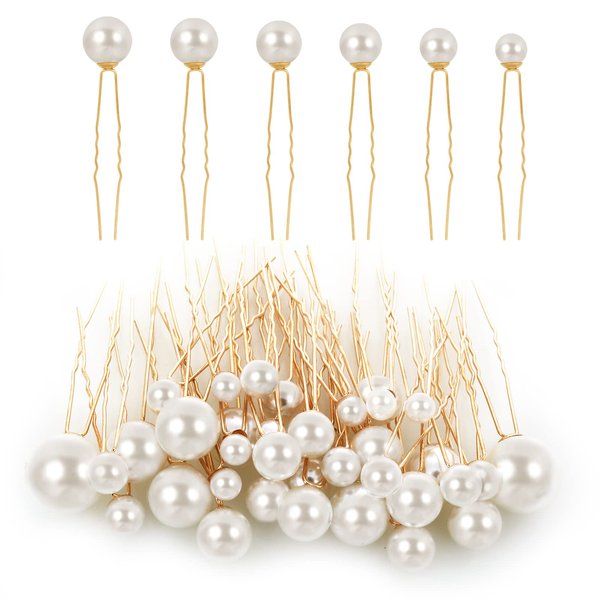 Lusofie 36Pcs Pearl Hair Pins Bridal Hair Pearls Wedding Preals for Hair Pearl Bobby Pins Pearl Wedding Hair Pins for Women Girl(6 Sizes)
