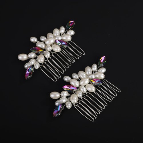 Rumtock 2pcs Laser Rhinestones Beads Hair Comb Set Wedding Bridal Silver Hair Piece Women Handmade Jewelry (Laser)