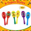 Hungdao Mexican Fiesta Wooden Maracas for Boys and Girls Cinco De Mayo Sombrero Piñata Taco Guitar Chili Cactus Wood Mini Maracas 6 Designs Noisemaker for Mexican Fiesta Party Favors(12 Pcs)