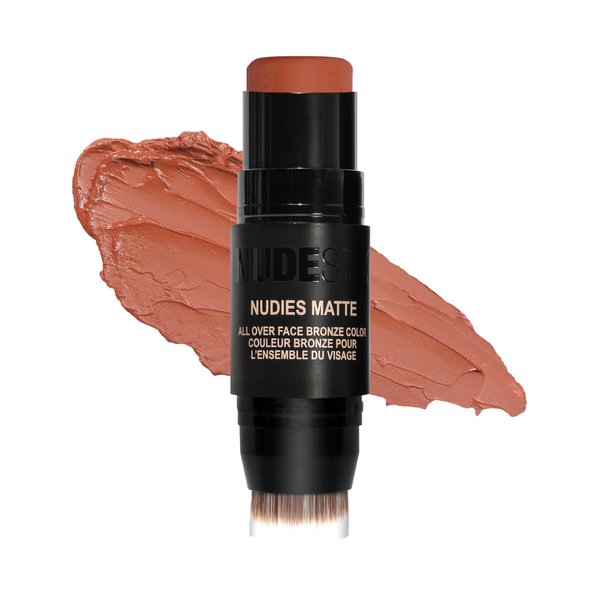 Nudestix Nudies Matte Cream Bronzer 3-in-1 All Over Face Colour for Face, Eyes, and Lips w/Blending Brush (Sunkissed)