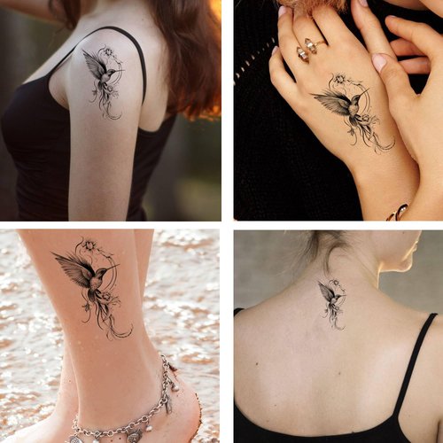 Dopetattoo 6 Pcs Hummingbird Flower Temporary Tattoos Hands Party Favors for Kids Fake Face Tattoos