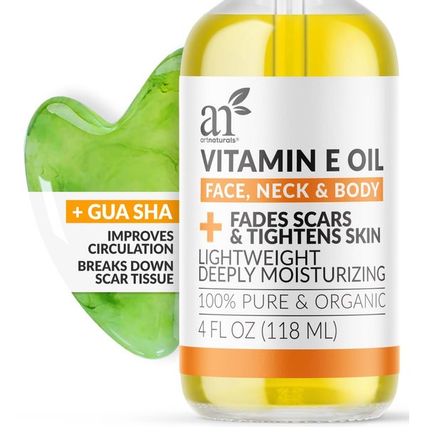 Artnaturals Face & Body Vitamin E Bio Oil 4.0oz + Gua Sha Facial Tools Set - Organic Moisturizer Skincare for Scars, Stretch Mark, Cellulite & Nails - Great Massage oil for Massaging Joint & Muscles