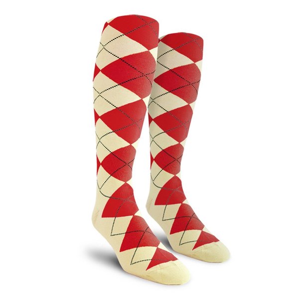 Golf Knickers Colorful Knee High Argyle Cotton Socks For Men Women and Youth - DDD: Natural/Red - Mens