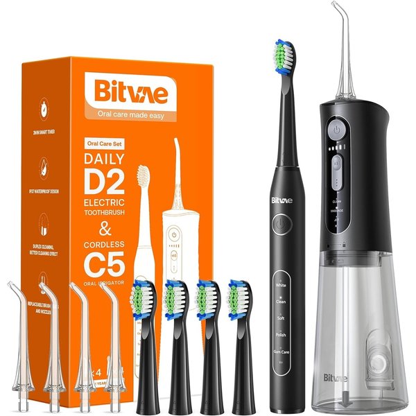 Bitvae Water Dental Flosser Teeth Picks - Cordless Water Flosser for Teeth - 5 Modes Sonic Electric Toothbrush,Upgraded Water Dental flosser Pick