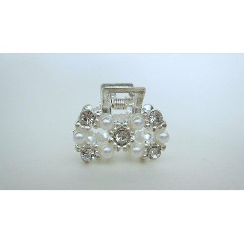 Small infinity bow pearl crystal silver metal hair claw clip bridal clip