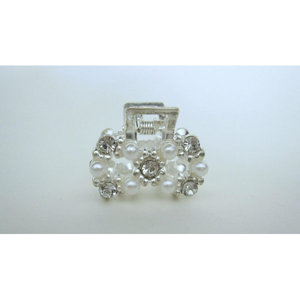 Small infinity bow pearl crystal silver metal hair claw clip bridal clip