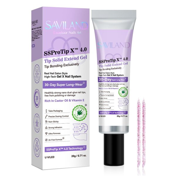 SAVILAND Solid Nail Glue Gel 20g: 30-Day Lasting Gel X Nail Glue Strong Solid Nail Glue Gel for Press On Nails U V Nail Glue Gel Fake Nails Glue 3D Nail Art Home Salon DIY Starter SSProTip X 4.0