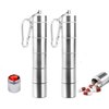 2 Pack Portable Pill Box, Floor88 5 Compartments Pill Case Aluminum Alloy Pill Holder Waterproof Medicine Organizer Mini Metal Pill Container with Keychain & Carabiner for Outdoor Travel Camping (#B)