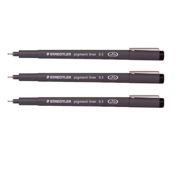 STAEDTLER Staedtler 0.3 Mm Pigment Liner Fineliner Sketching Drawing Drafting Pens Pack Of 3