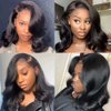 QUINLUX WIGS Body Wave Short Bob Human Hair Wig 13x6 HD Transparent Lace Front Human Hair Wig Brazilian Hair Natural Color 150% Density Short wigs Ocean Wave Pre Plucked with Baby Hair For Women14"10"